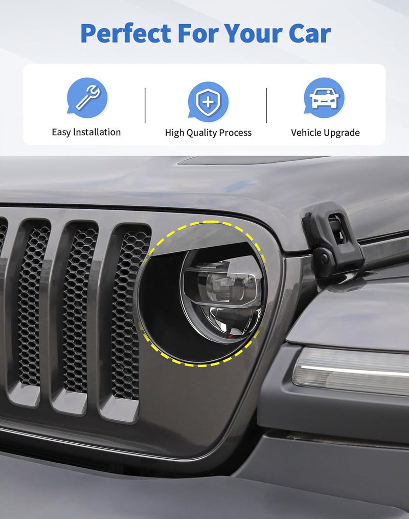 DSWSQ Birds Eyes Headlight Trim Cover for 2018-2024 + Jeep Wrangler JL Gladiator JT , Front Headlight Frame Trim Bezels Decor Headlamp Garnish Ring Surround Cover Trim for Jeep Exterior Accessories(Sport) - Image 5